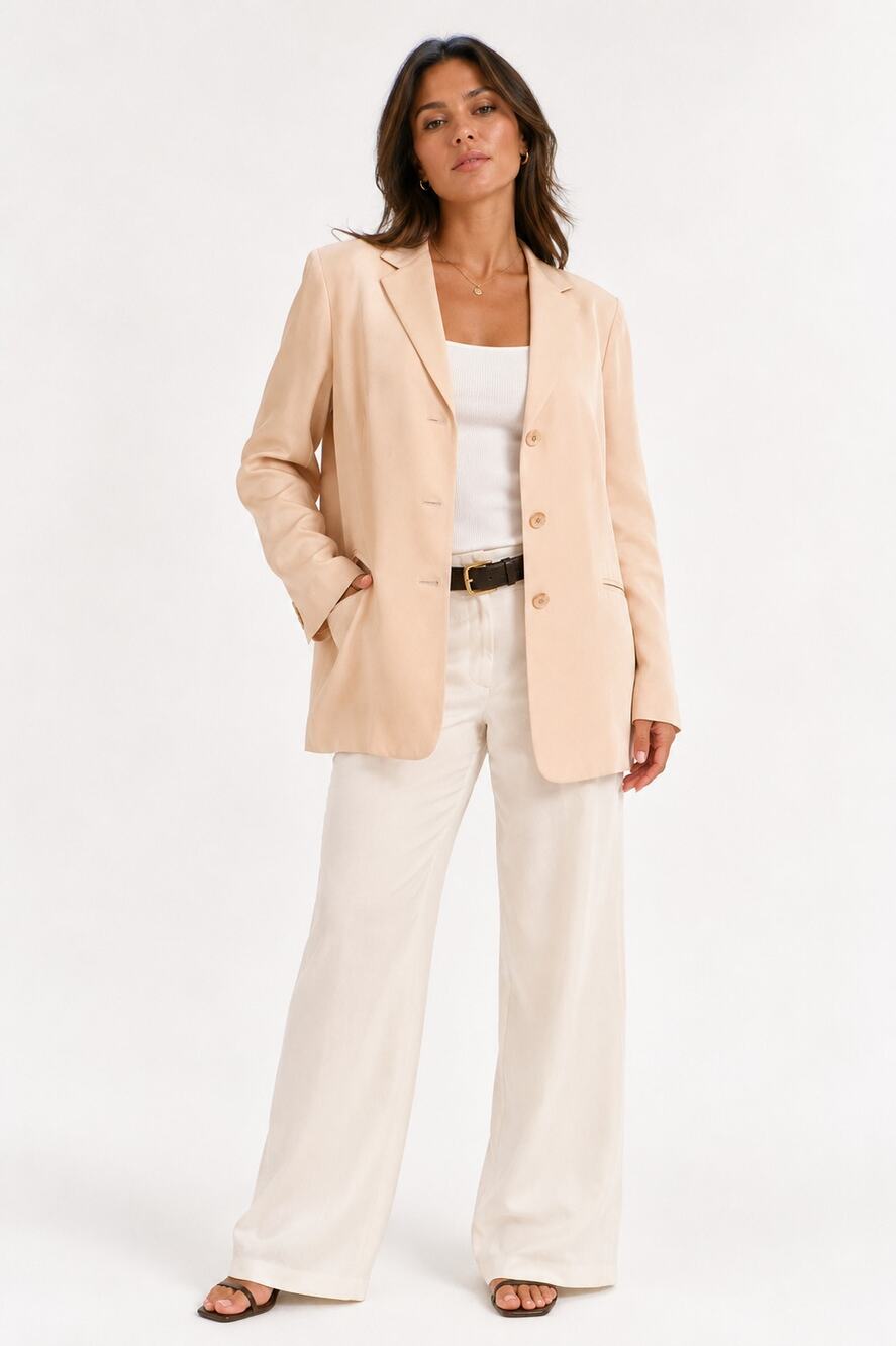 Vtg 90s Jones New York Nude Peach Silk Minimalistic Office Boyfriend Blazer 16P